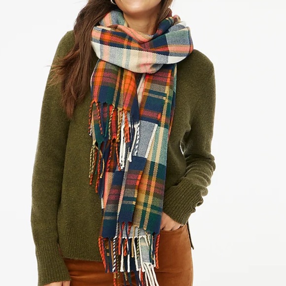 J crew plaid rectangular scarf with fringes - gently used - Picture 3 of 16